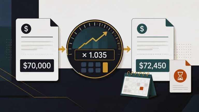 ATI indexation factor calculation showing $70,000 multiplied by 1.035 to produce a provisional income of $72,450