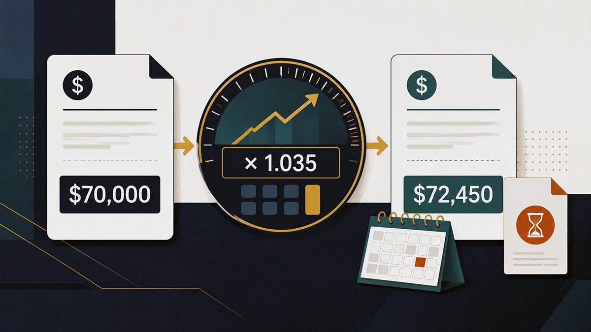 ATI indexation factor calculation showing $70,000 multiplied by 1.035 to produce a provisional income of $72,450