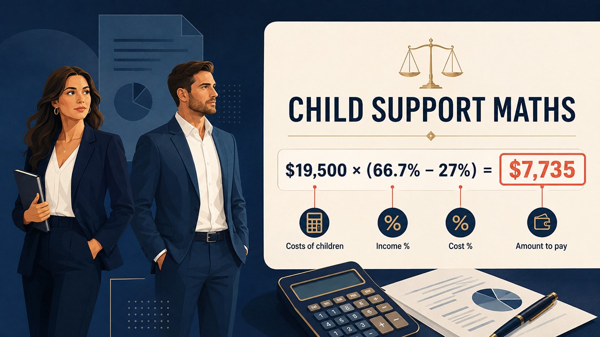 Australian child support maths showing child costs, income percentage and cost percentage used to calculate the payment.