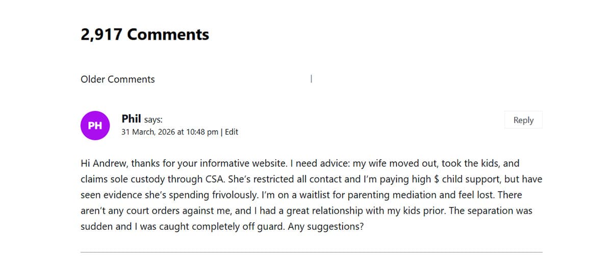 Child support forum screenshot