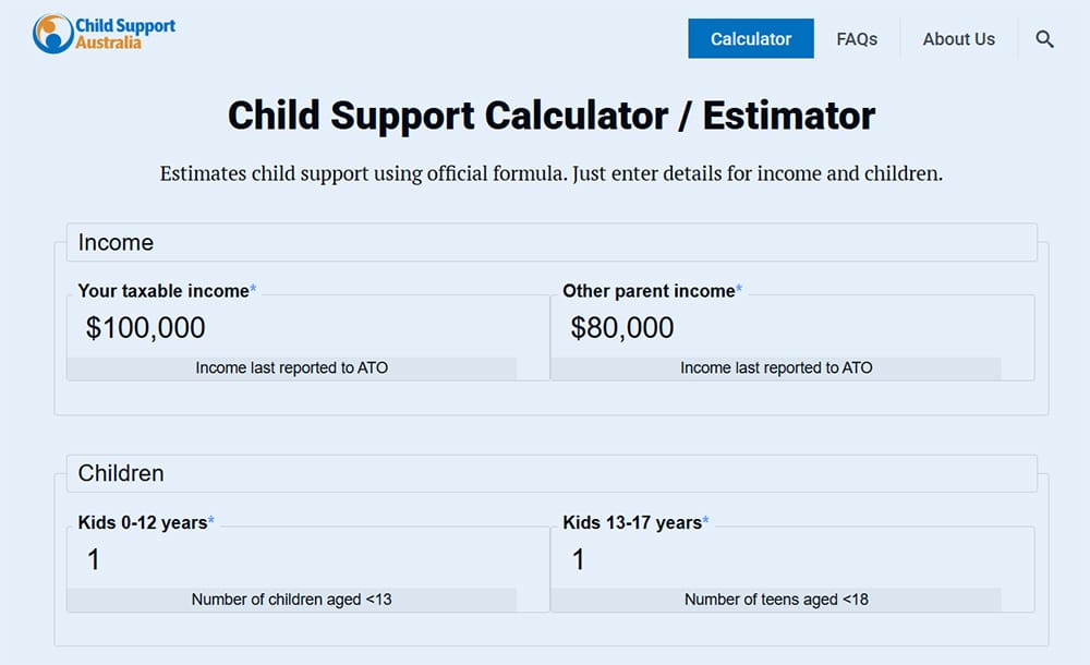 Child Support Australia calculator