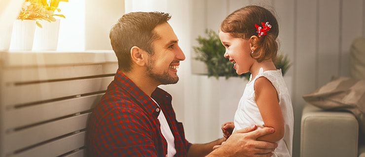 Father happy to see child.