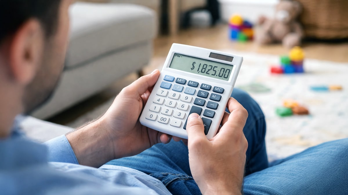 Father using calculator