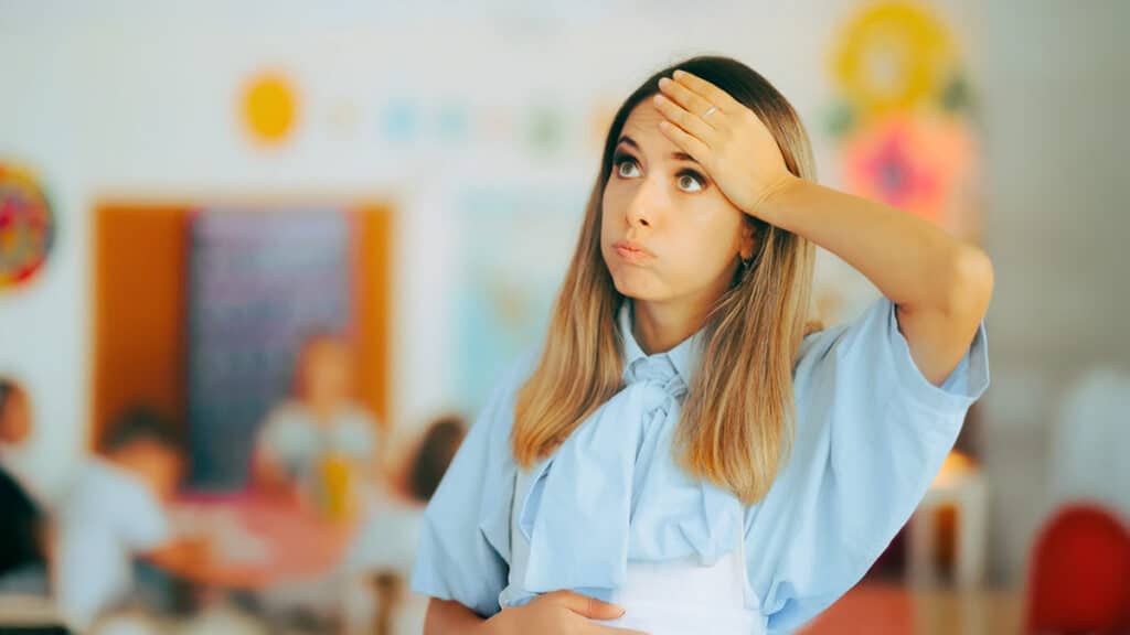 Mother or teacher in classroom