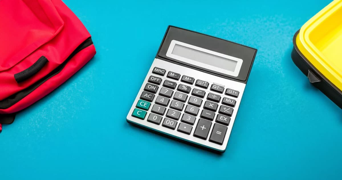 Calculator with backpack and lunchbox