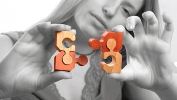 Woman solving a puzzle